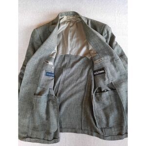 Canali Guy La Ferrera 52R Herringbone Blazer‎ Coat Rayon Lining Gray Linen Blend